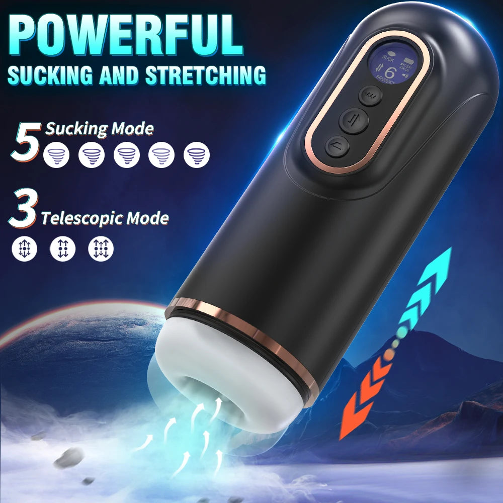 Automatic Telescopic Sucking Male Masturbator Vibrating Intelligent Heating Sexy Voice Earphone Pocket Pussy Sex Toy for Men