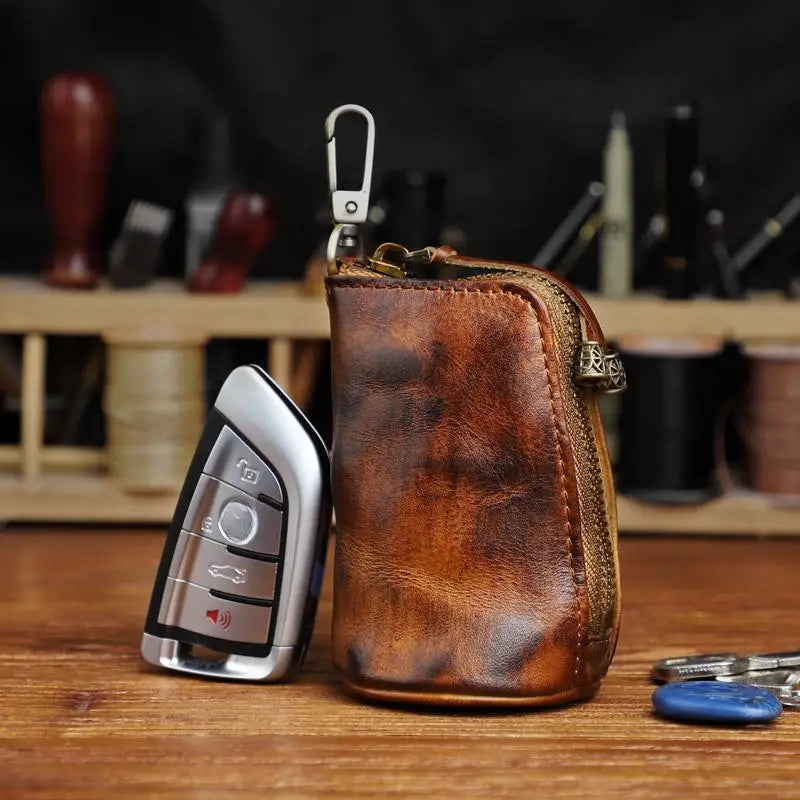 1pc Viking Sporran Mini Handcrafted Thick Leather Waist Bag Change Holder Pouch Keychain Zipper Coin Purse for Men and Women