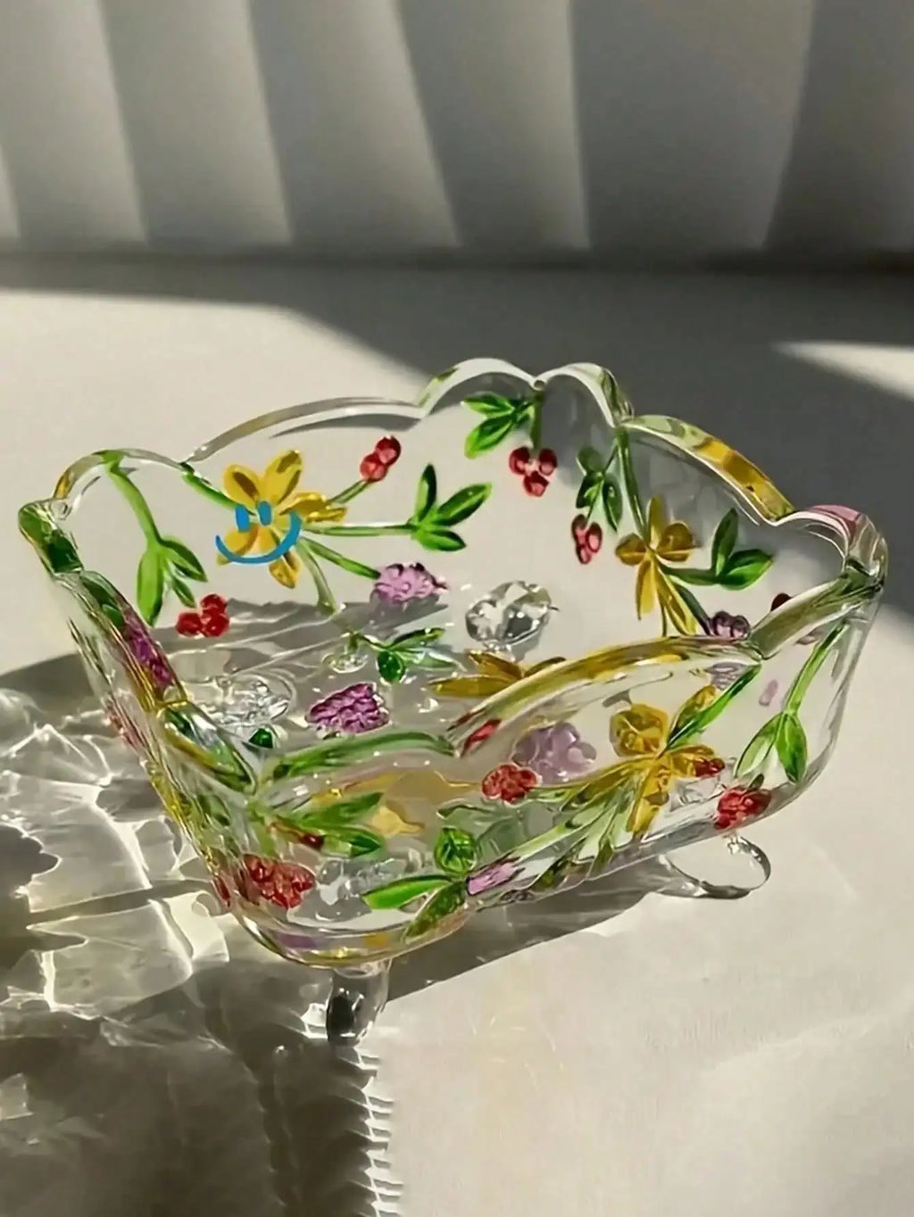 Handmade  Glass Ashtray With Floral Design - Rectangular Desktop Organizer & Ashtray, Multi-Purpose Decorative Centre Piece For Dining Room, Living Room Home Decoration, European Style Ashtray | Artistic Craftsmanship