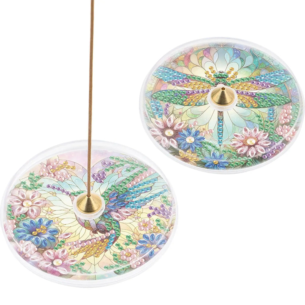 2Pcs Acrylic Special Shaped Colorful Pattern 5D DIY Diamond Art Incense Holder Diamond Painting Aroma Stand for Yoga Meditation