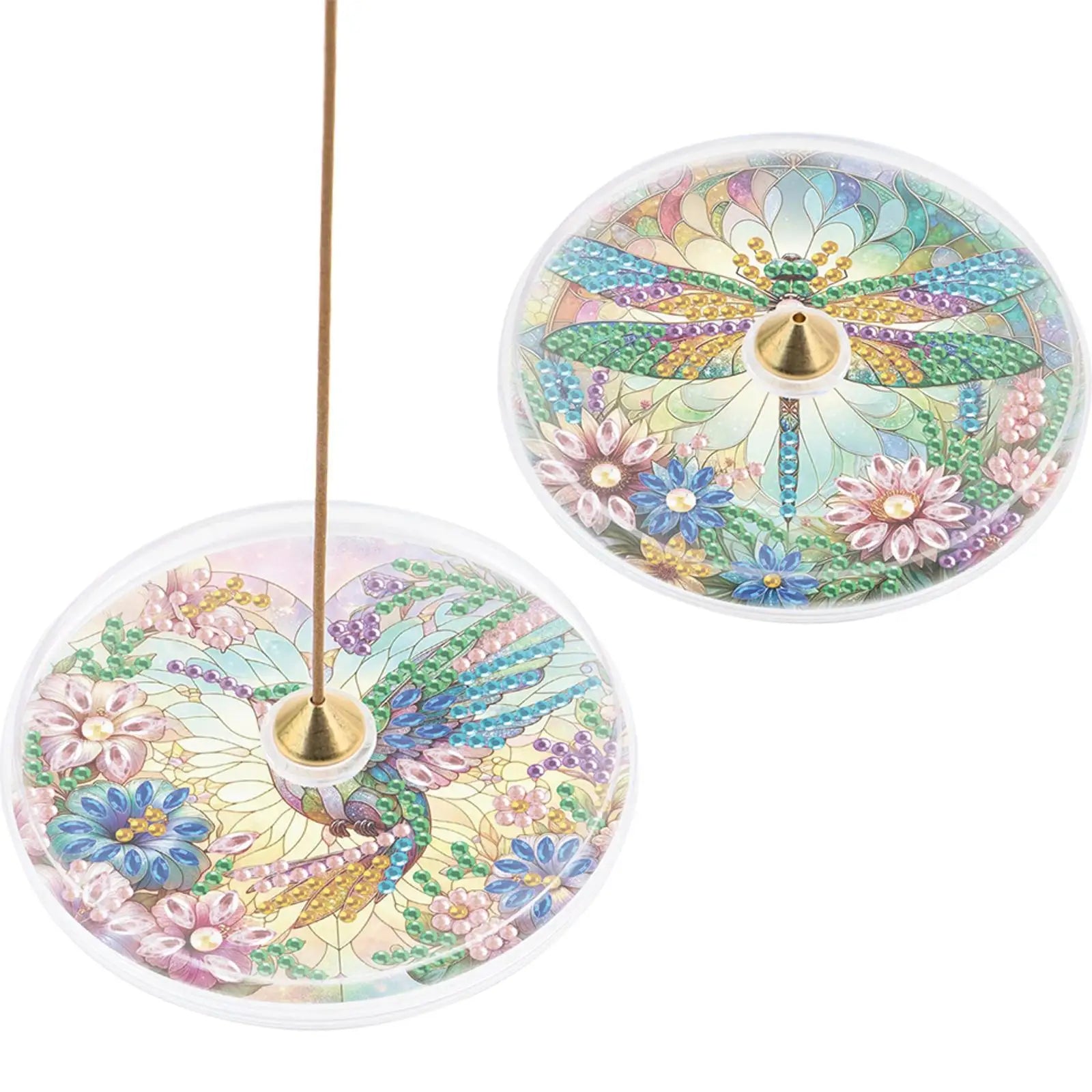 2Pcs Acrylic Special Shaped Colorful Pattern 5D DIY Diamond Art Incense Holder Diamond Painting Aroma Stand for Yoga Meditation