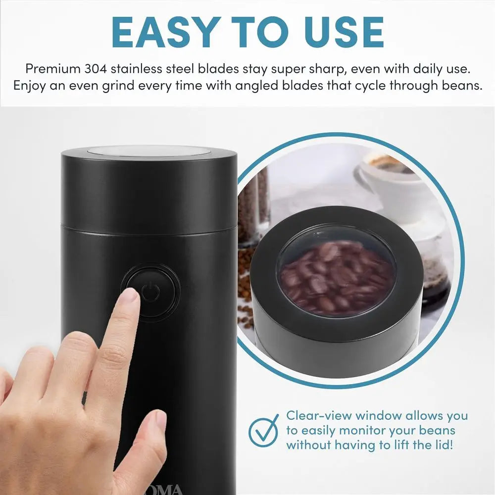 Mini Coffee and Electric Herb Grinder with 304 Stainless Steel Blades and Premium Clear Lid, 40g Capacity