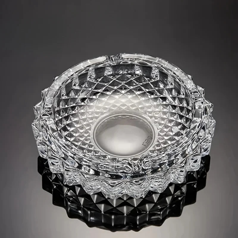 Elegant Crystal Glass Ashtray - Thick Round Design, Durable & Stylish for Home, Office, or Hotel Use | Perfect for Indoor Decor