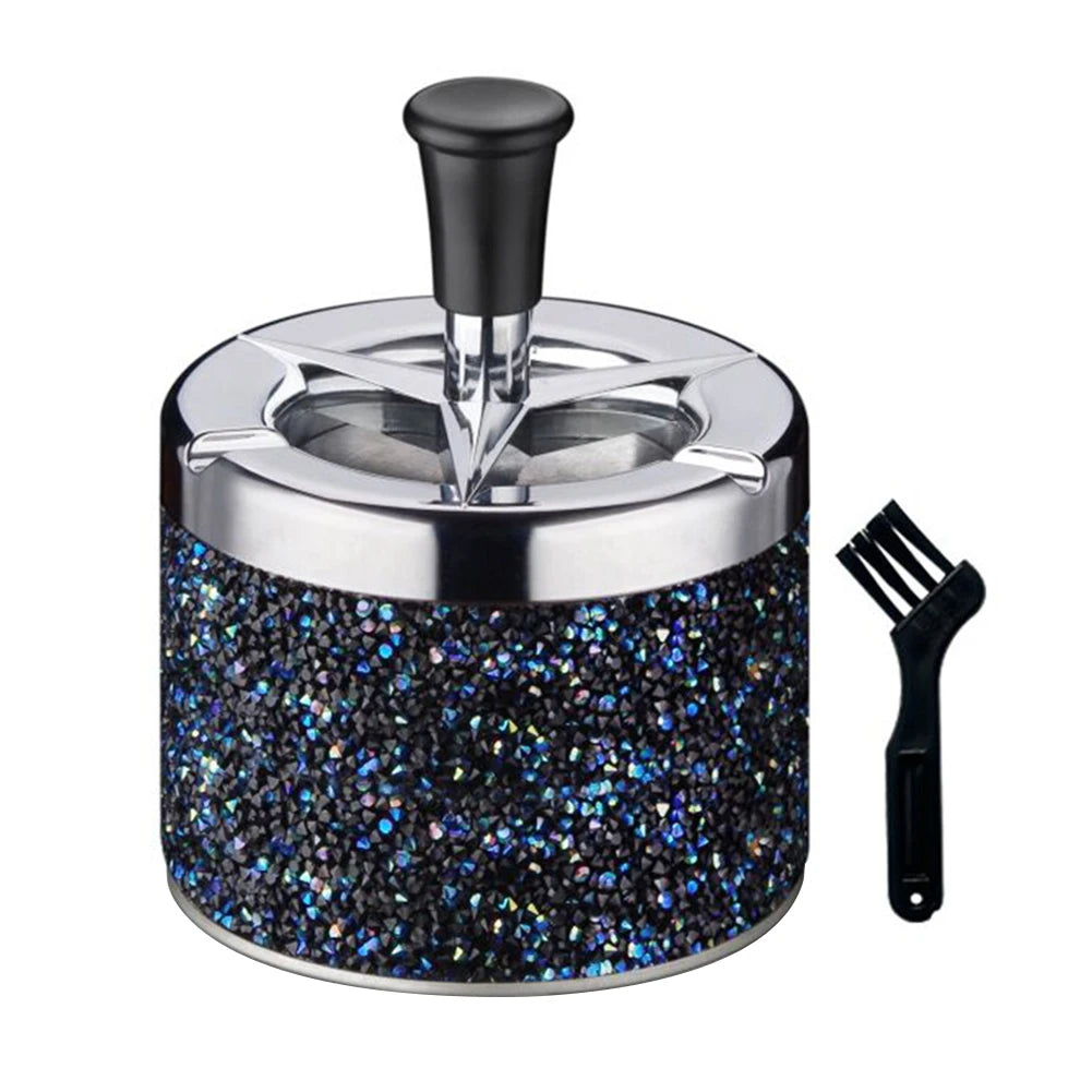 Push Down Ashtray with Lid Spinning Ashtray Windproof Car Ashtray Metal Desktop Ashtray for Cigarette Smoking