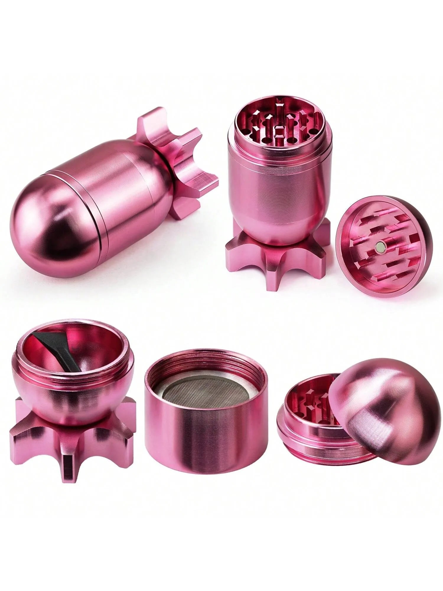 4-Layer Missile Shape Tobacco Grinder 1.5" Cute Aluminum Alloy Spice Grinder Cigarette Herb Manual Grinder with Cleaning Brush