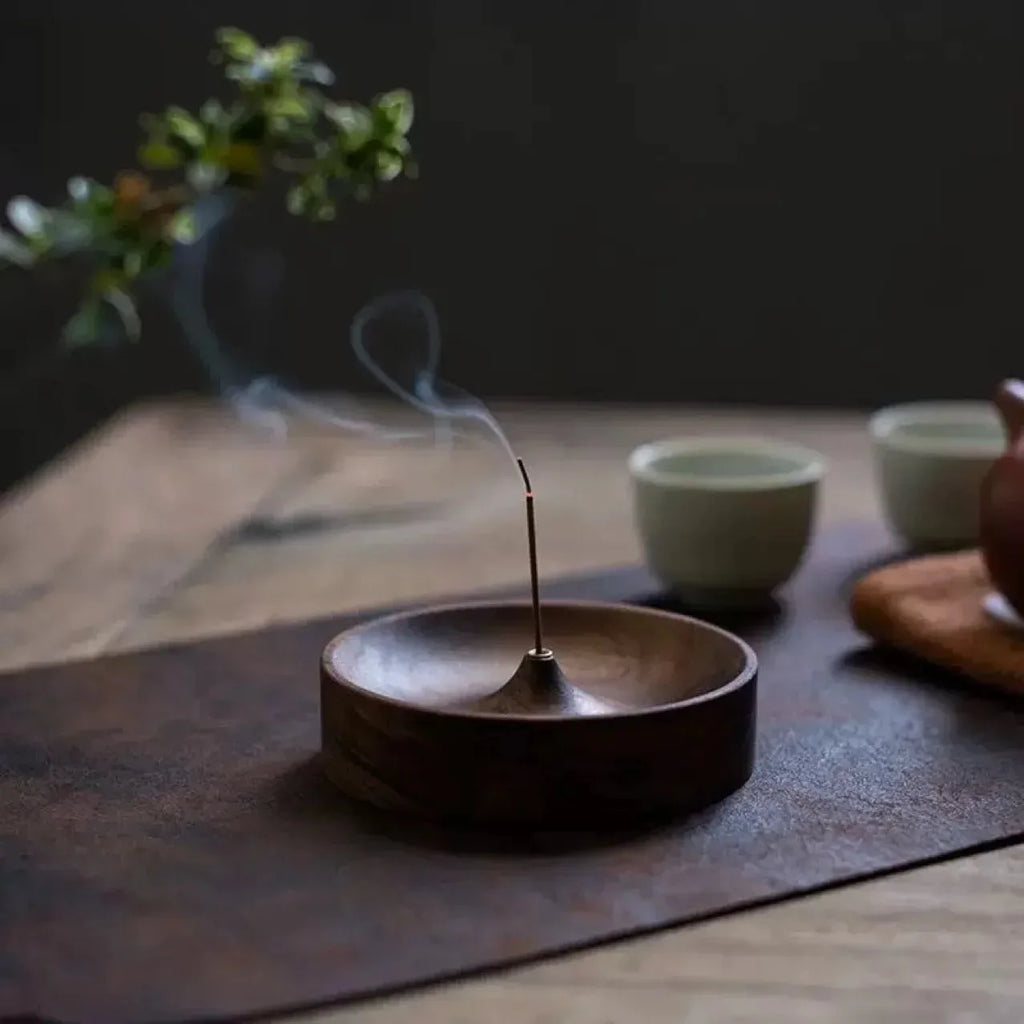 North American Black Walnut Solid Wood Incense Stick Handmade Tea Ceremony Round Incense Burner Agarwood Tray Holder