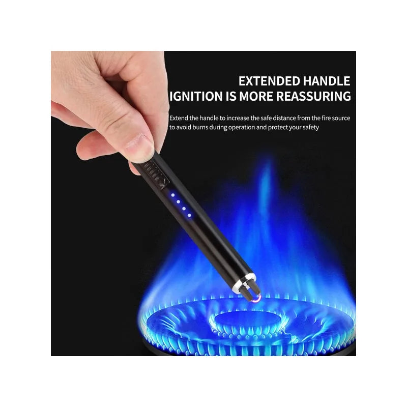 Random color - 2pc Windproof Kitchen Electric USB Lighter Long Candle BBQ  Camping Rechargeable Arc Flameless Plasma Lighter