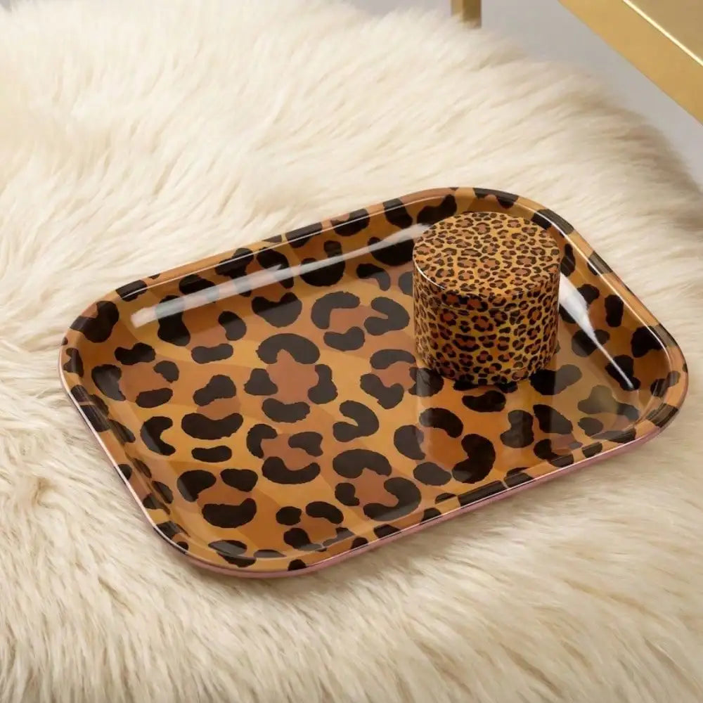 Cheetah Print Rolling Tray Set | Includes 180*140mm Rolling Tray, 4-Layers Aluminum Alloy Grinder |  Smoking Accessories Kit, For Friends, Families, And Smokers