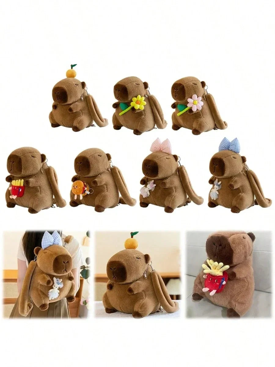 Cute Capybara Plush Backpack – Cartoon Capybara Shoulder Bag for Kids, Soft Fur School Bag Gift