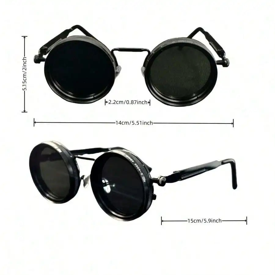 Men's Retro Spandex Style Rotating Sunglasses - Adjustable Brightness Steampunk Style Alloy Frame, Black And Gray Gradient Lenses, Travel And Fashion Accessories, Sunglasses, Party Sunglasses, Suitable For Bohemian Style Sung