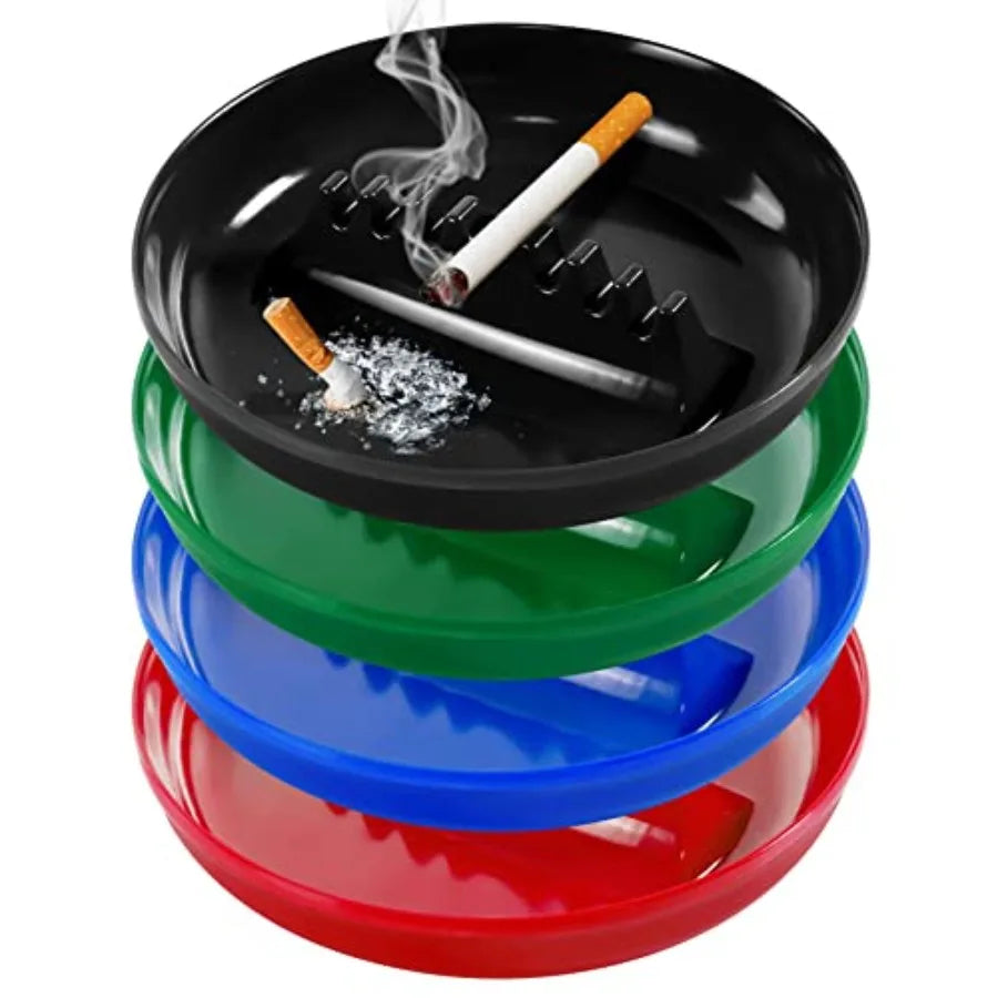 Plastic Ashtrays for Cigarettes and Cigars, Indoor Outdoor Ash Tray Large Size Tabletop Ashtray Decor for Home Office Restaurant Patio Bar - Pack of 4 Colors Mixed (Black/Blue/Green/Red)
