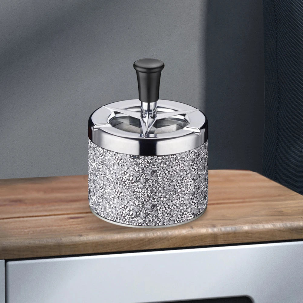 Push Down Ashtray with Lid Spinning Ashtray Windproof Car Ashtray Metal Desktop Ashtray for Cigarette Smoking