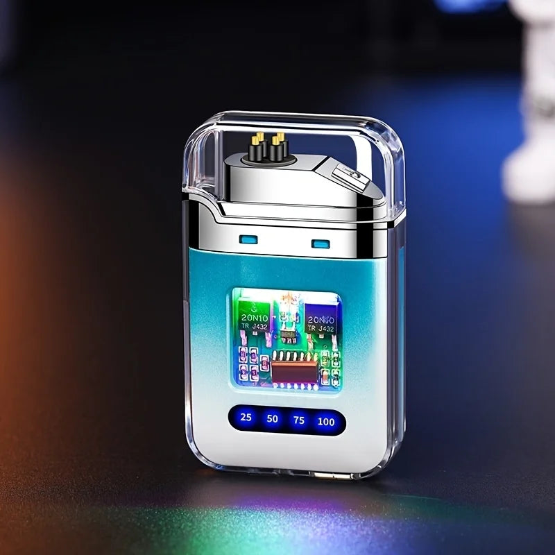 Transparent Dual Arc Plasma Lighter Windproof Electric Pulse Lighter Type-C Fast Rechargeable Portable Gift for Camping Candles