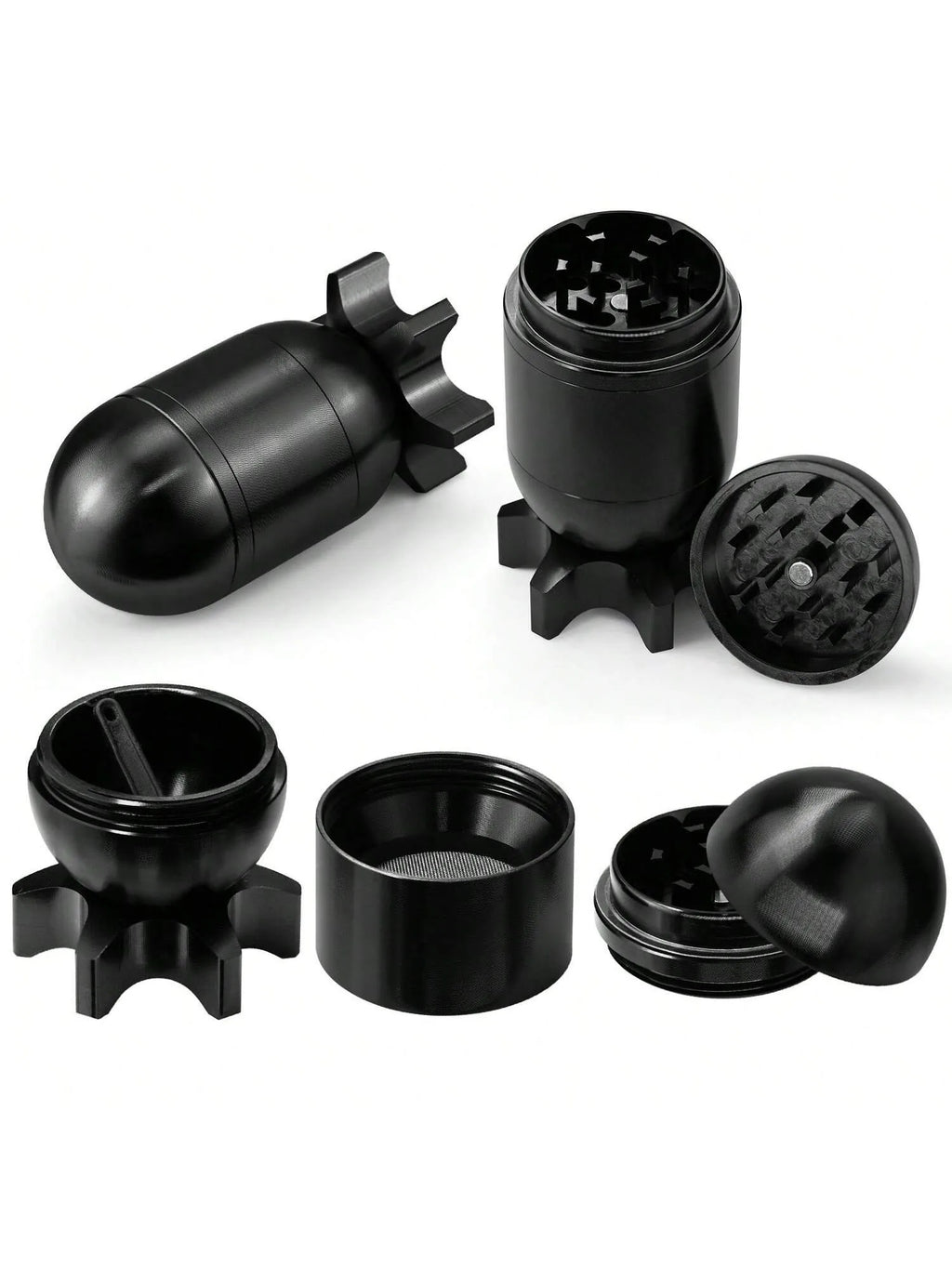 4-Layer Missile Shape Tobacco Grinder 1.5" Cute Aluminum Alloy Spice Grinder Cigarette Herb Manual Grinder with Cleaning Brush