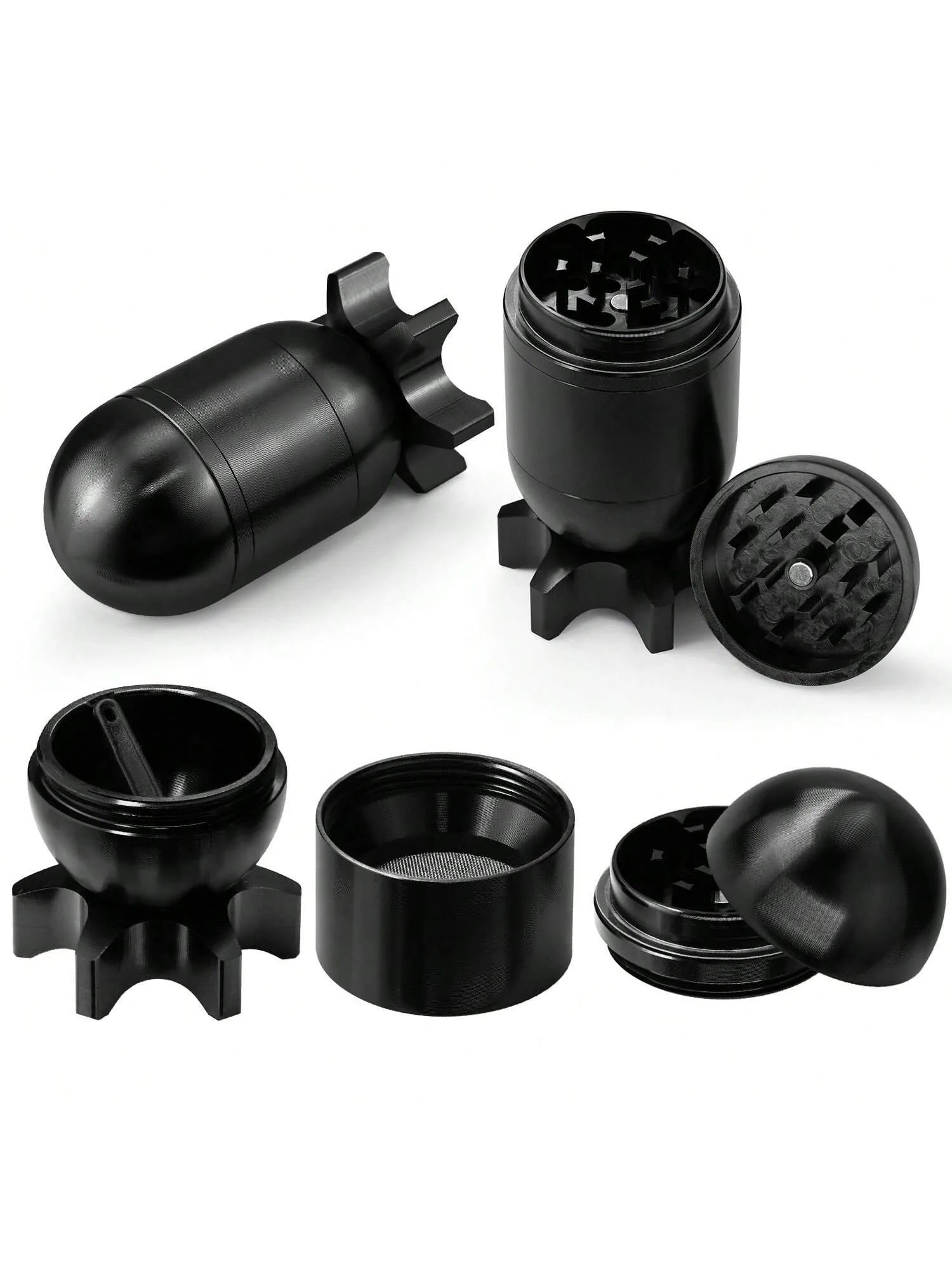 4-Layer Missile Shape Tobacco Grinder 1.5" Cute Aluminum Alloy Spice Grinder Cigarette Herb Manual Grinder with Cleaning Brush