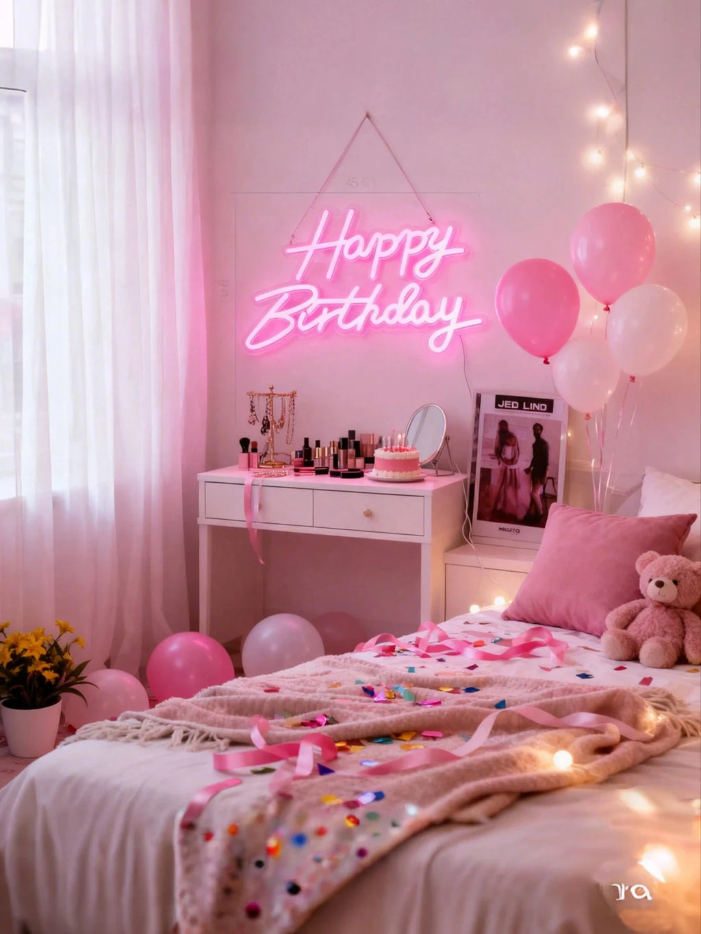 Pink/Cool White/Warm White Light Happy Birthday Neon Light Sign, Suitable for Restaurant Parties, Holiday Decorations, Party Venues, Bedroom Surprises, Living Room Gatherings, and as an Essential Photo Prop
