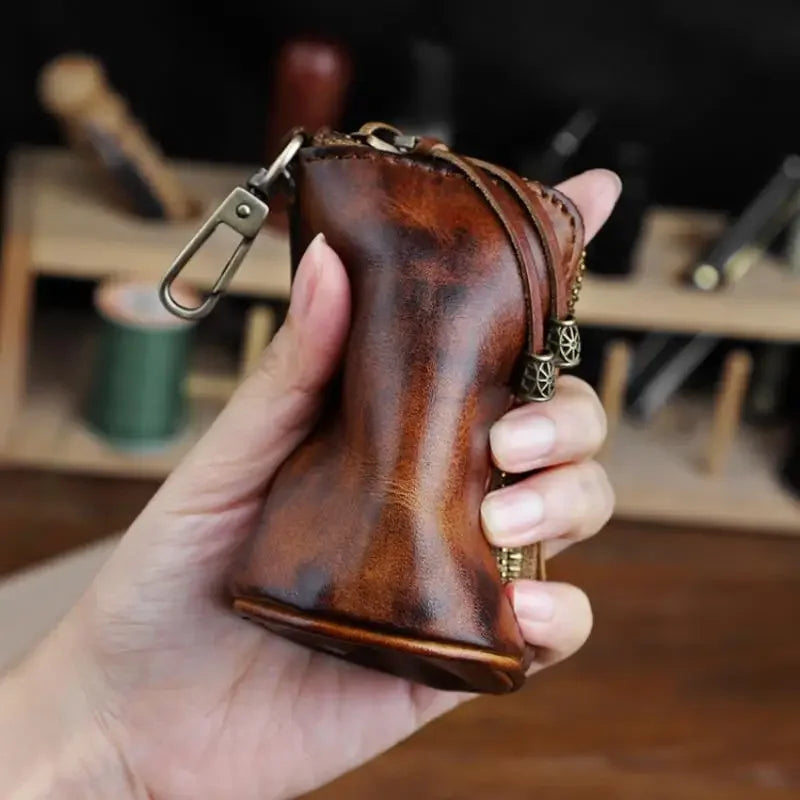 1pc Viking Sporran Mini Handcrafted Thick Leather Waist Bag Change Holder Pouch Keychain Zipper Coin Purse for Men and Women