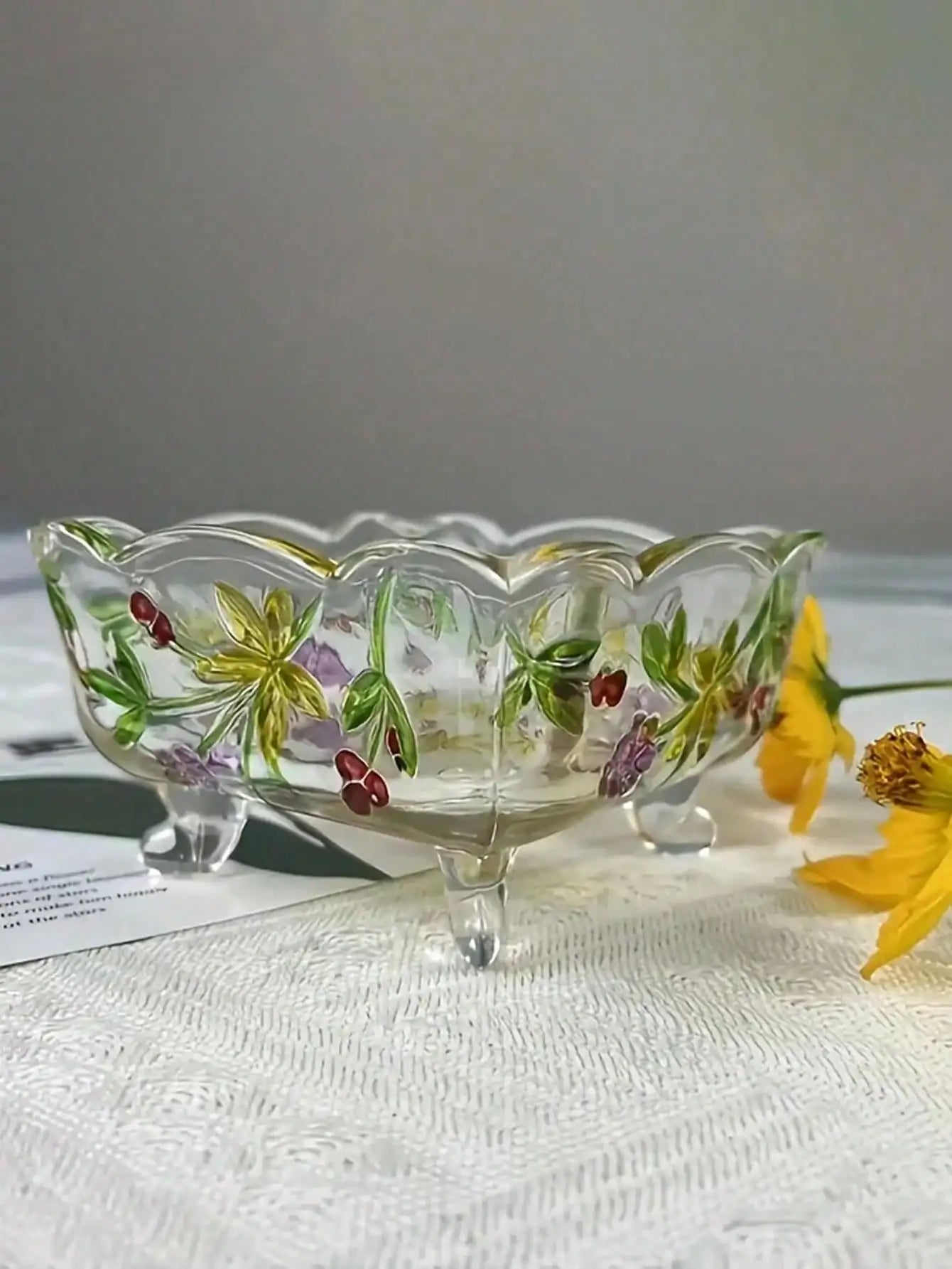 Handmade  Glass Ashtray With Floral Design - Rectangular Desktop Organizer & Ashtray, Multi-Purpose Decorative Centre Piece For Dining Room, Living Room Home Decoration, European Style Ashtray | Artistic Craftsmanship