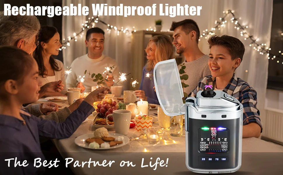 Transparent Dual Arc Plasma Lighter Windproof Electric Pulse Lighter Type-C Fast Rechargeable Portable Gift for Camping Candles