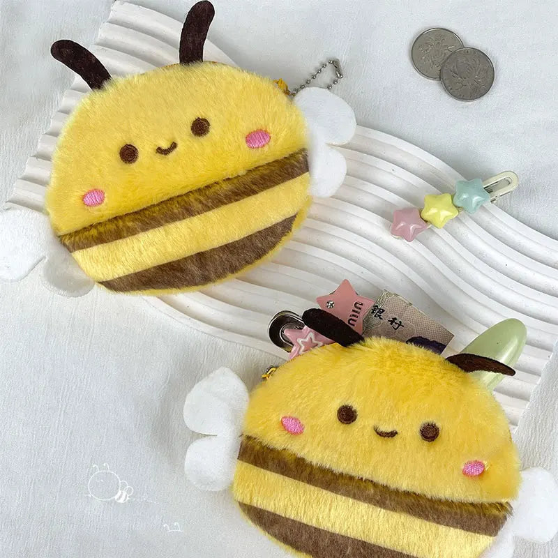 Cute Bee Plush Coin Purses Cartoon Animal Doll Bee Money Bag Pendant Fashion Storage Small Bag Office Storage