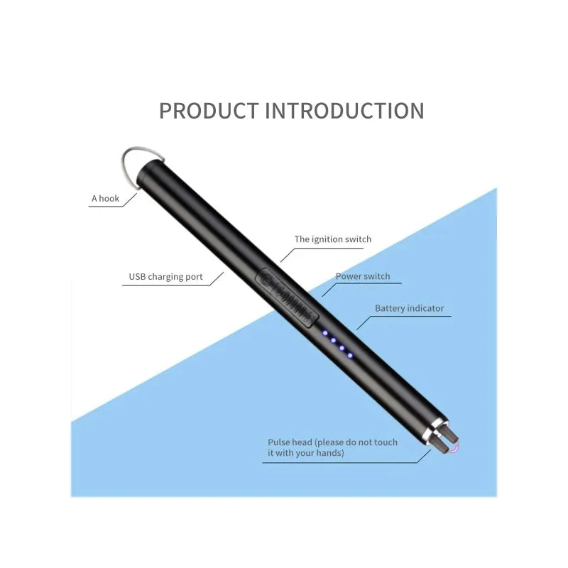 Random color - 2pc Windproof Kitchen Electric USB Lighter Long Candle BBQ  Camping Rechargeable Arc Flameless Plasma Lighter
