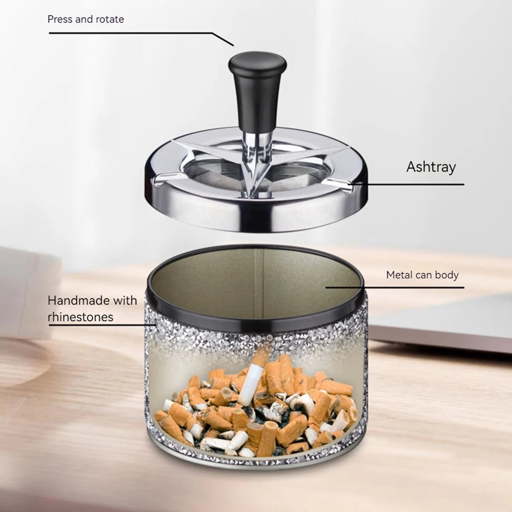 Push Down Ashtray with Lid Spinning Ashtray Windproof Car Ashtray Metal Desktop Ashtray for Cigarette Smoking
