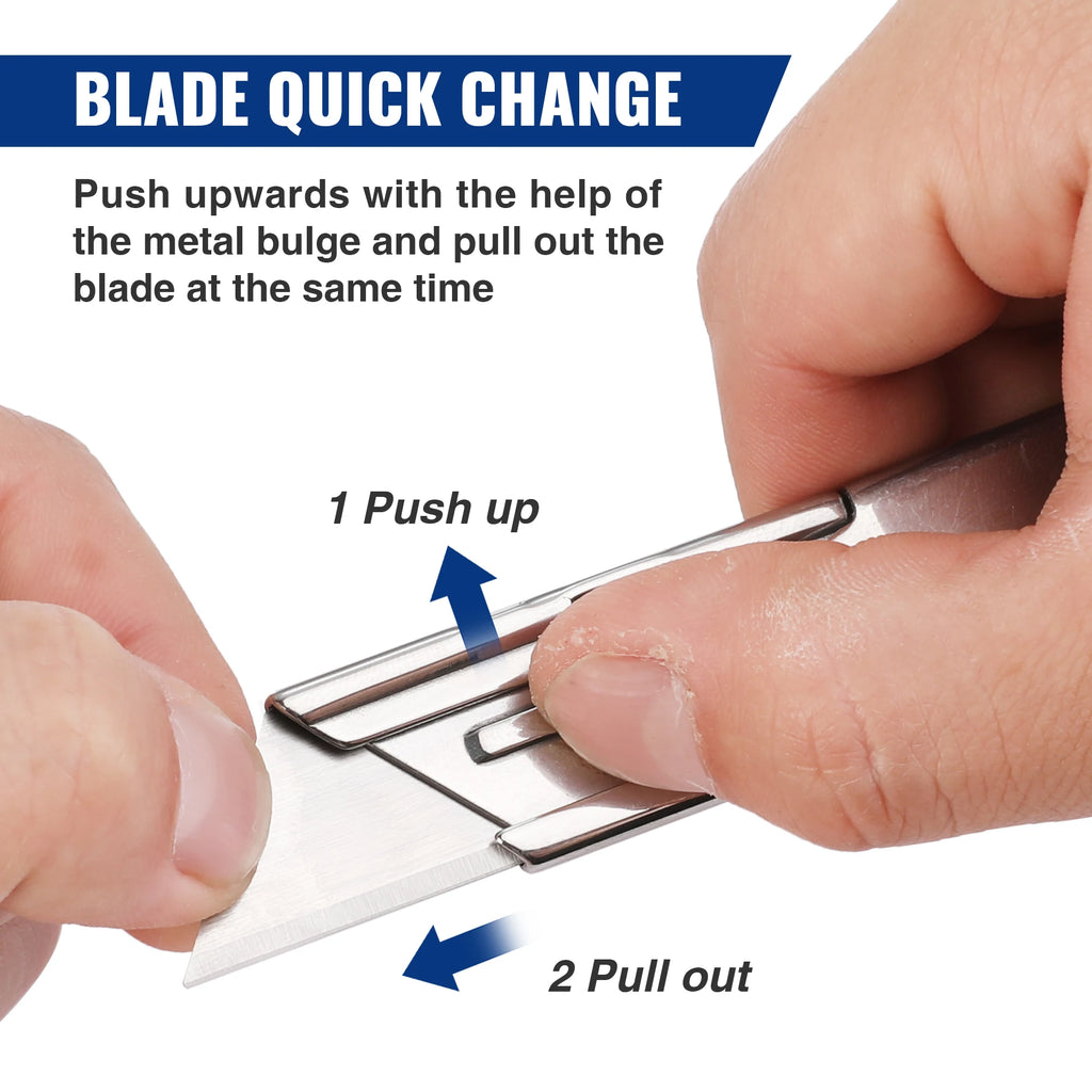 WORKPRO 3pcs Folding Utility Knife Stainless Steel Quick Realse Pocket Knife with Belt Clip Sharp Blade General-Purpose Cutting