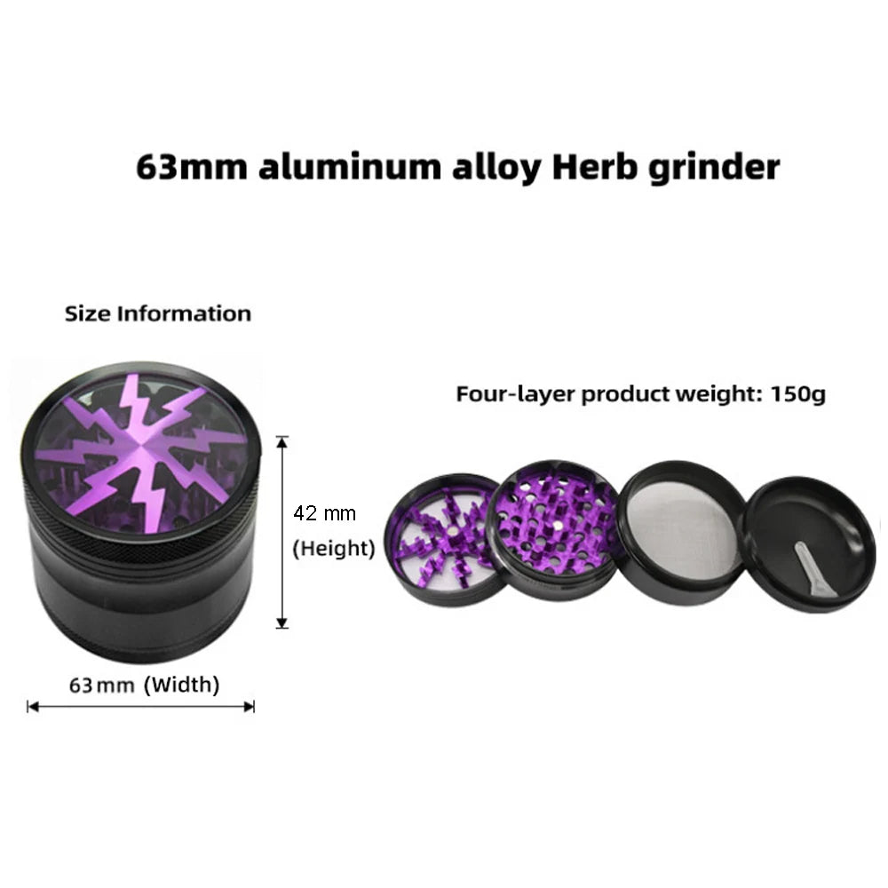 2.5" 63MM Dry Herb Grinder Metal 4-layer Tobacco Grinder Spice Miller Crusher Zinc Alloy Smoke Accessories