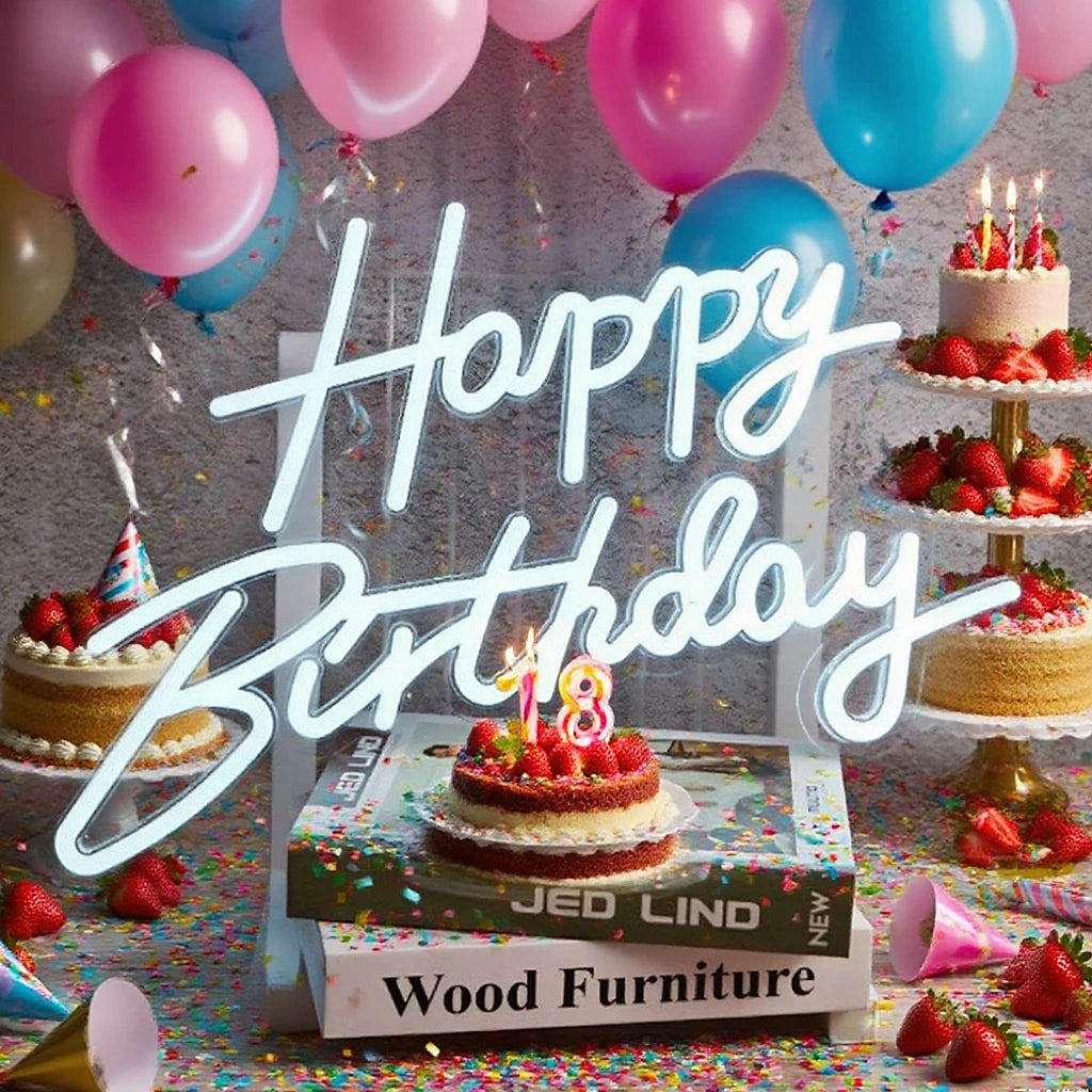 Pink/Cool White/Warm White Light Happy Birthday Neon Light Sign, Suitable for Restaurant Parties, Holiday Decorations, Party Venues, Bedroom Surprises, Living Room Gatherings, and as an Essential Photo Prop