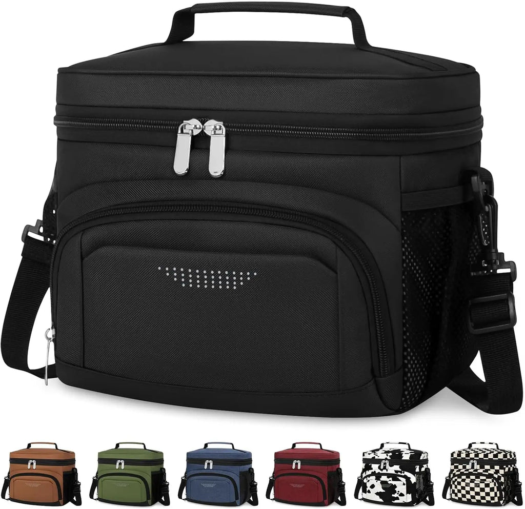 Insulated Lunch Bag for Adults, Leakproof Cooler Tote with Adjustable Strap, Black