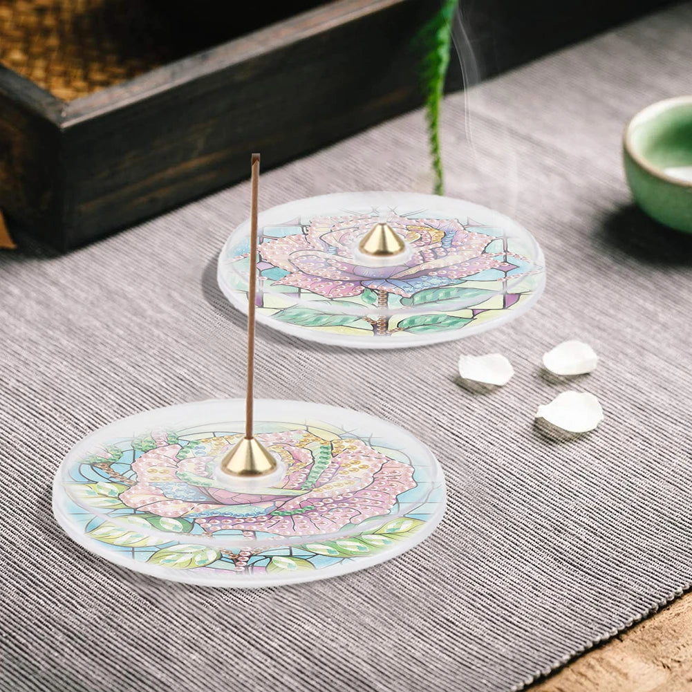 2Pcs Acrylic Special Shaped Colorful Pattern 5D DIY Diamond Art Incense Holder Diamond Painting Aroma Stand for Yoga Meditation