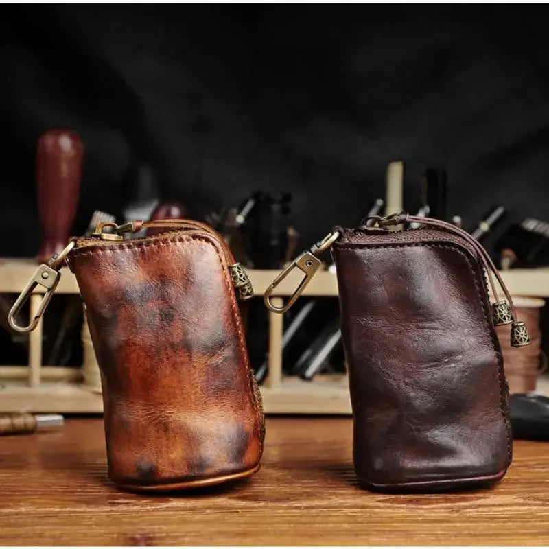 1pc Viking Sporran Mini Handcrafted Thick Leather Waist Bag Change Holder Pouch Keychain Zipper Coin Purse for Men and Women
