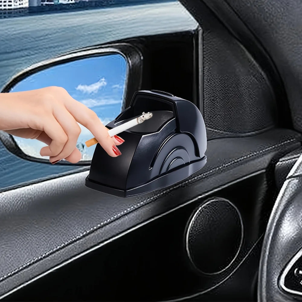Car ashtray with flip-top design prevents ash from flying. It holds window dust, compact and durable, a practical and ideal gift
