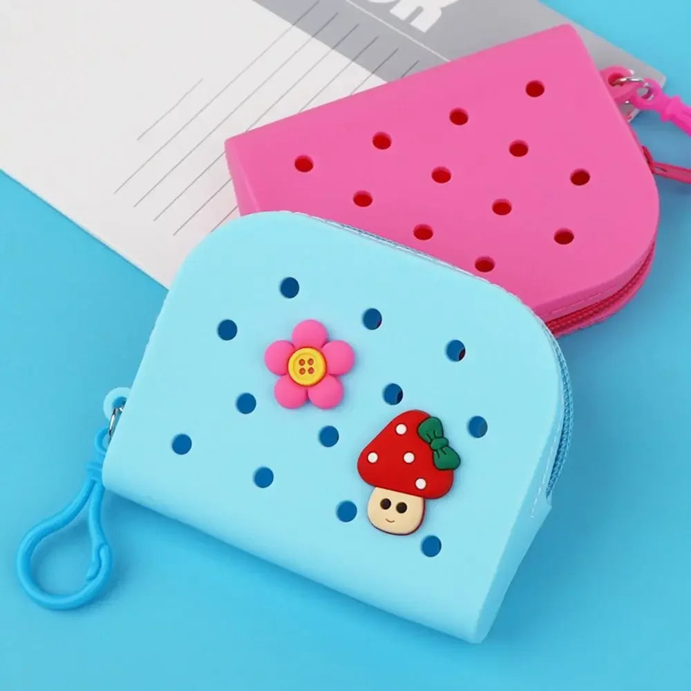 Soft Silicone Mini Holes Wallet Zipper Coin Purses Card Holder Money Bag Women Girls Zipper Change Pouch Storage Bag Organizer