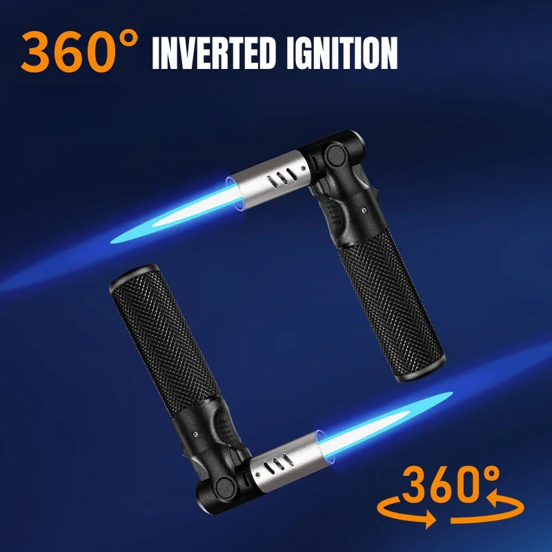 Refillable Butane Torch Lighter 1300°C Jet Flame, Windproof Portable Torch, Adjustable Flame, 360° Use for BBQ, Camping (No Gas)