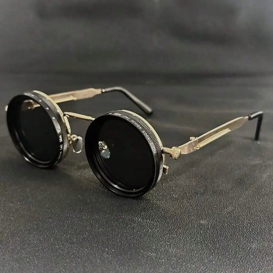 Men's Retro Spandex Style Rotating Sunglasses - Adjustable Brightness Steampunk Style Alloy Frame, Black And Gray Gradient Lenses, Travel And Fashion Accessories, Sunglasses, Party Sunglasses, Suitable For Bohemian Style Sung