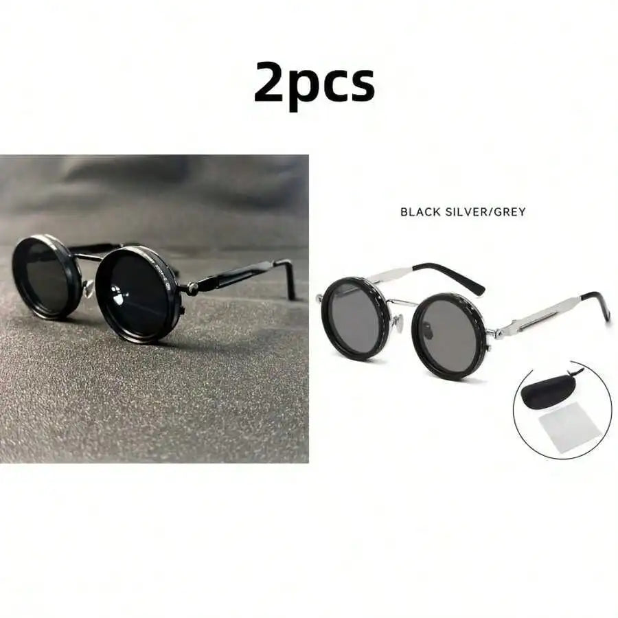 Men's Retro Spandex Style Rotating Sunglasses - Adjustable Brightness Steampunk Style Alloy Frame, Black And Gray Gradient Lenses, Travel And Fashion Accessories, Sunglasses, Party Sunglasses, Suitable For Bohemian Style Sung