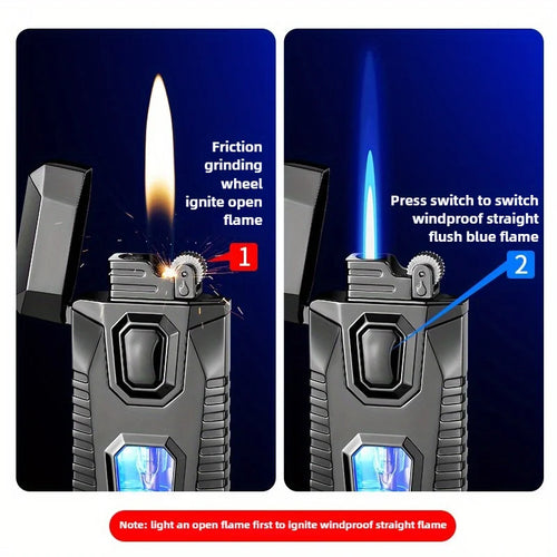 2 IN 1 Cigarette Lighters for Smoking, Mecha's Cool Body Grinder Lighter Gas Butane Torch Lighters, Box Packed as Gift for Men