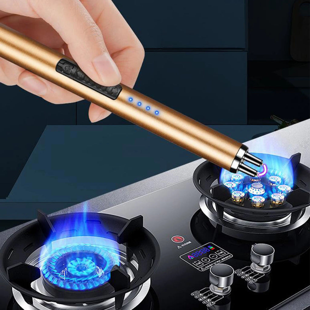 Random color - 2pc Windproof Kitchen Electric USB Lighter Long Candle BBQ  Camping Rechargeable Arc Flameless Plasma Lighter