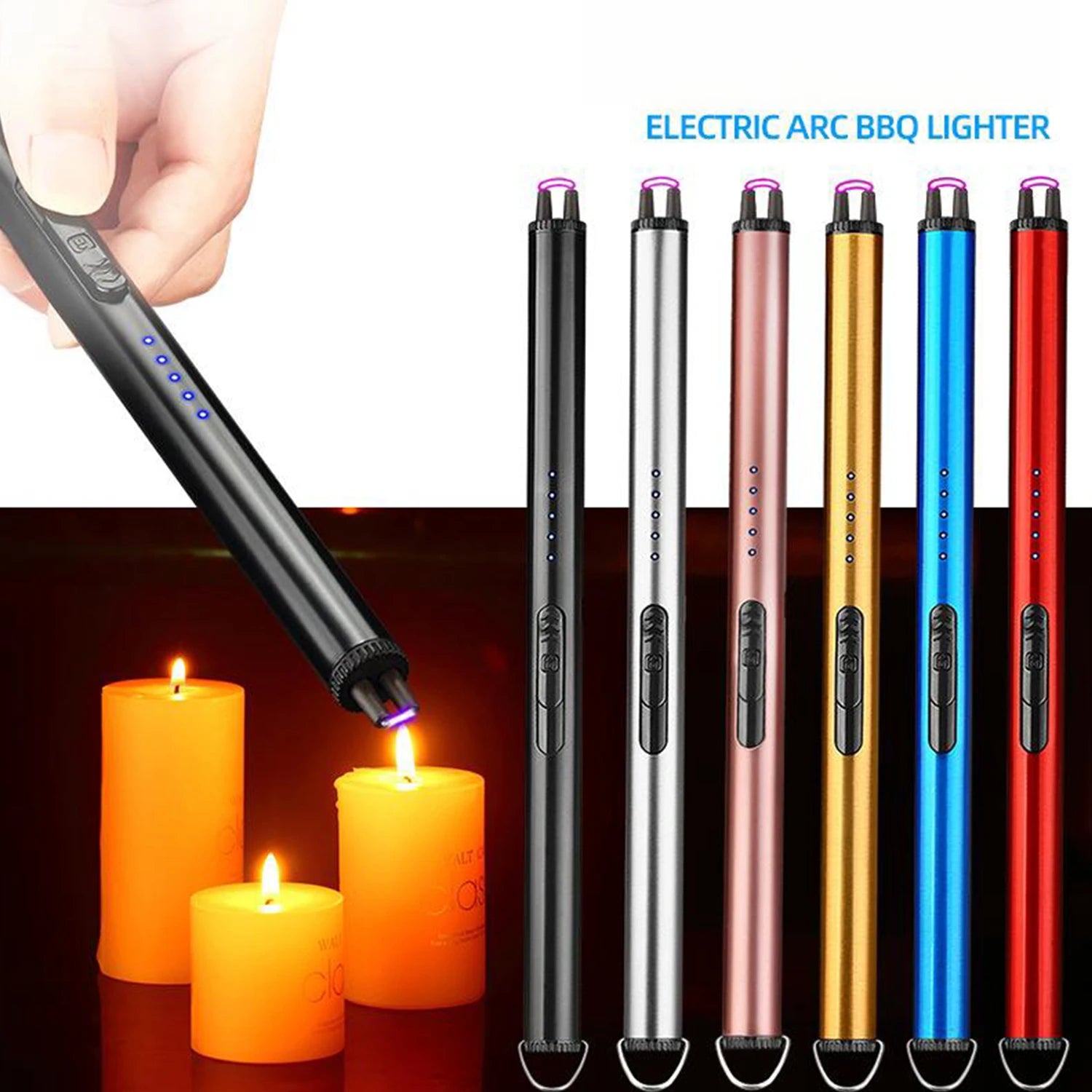 Random color - 2pc Windproof Kitchen Electric USB Lighter Long Candle BBQ  Camping Rechargeable Arc Flameless Plasma Lighter
