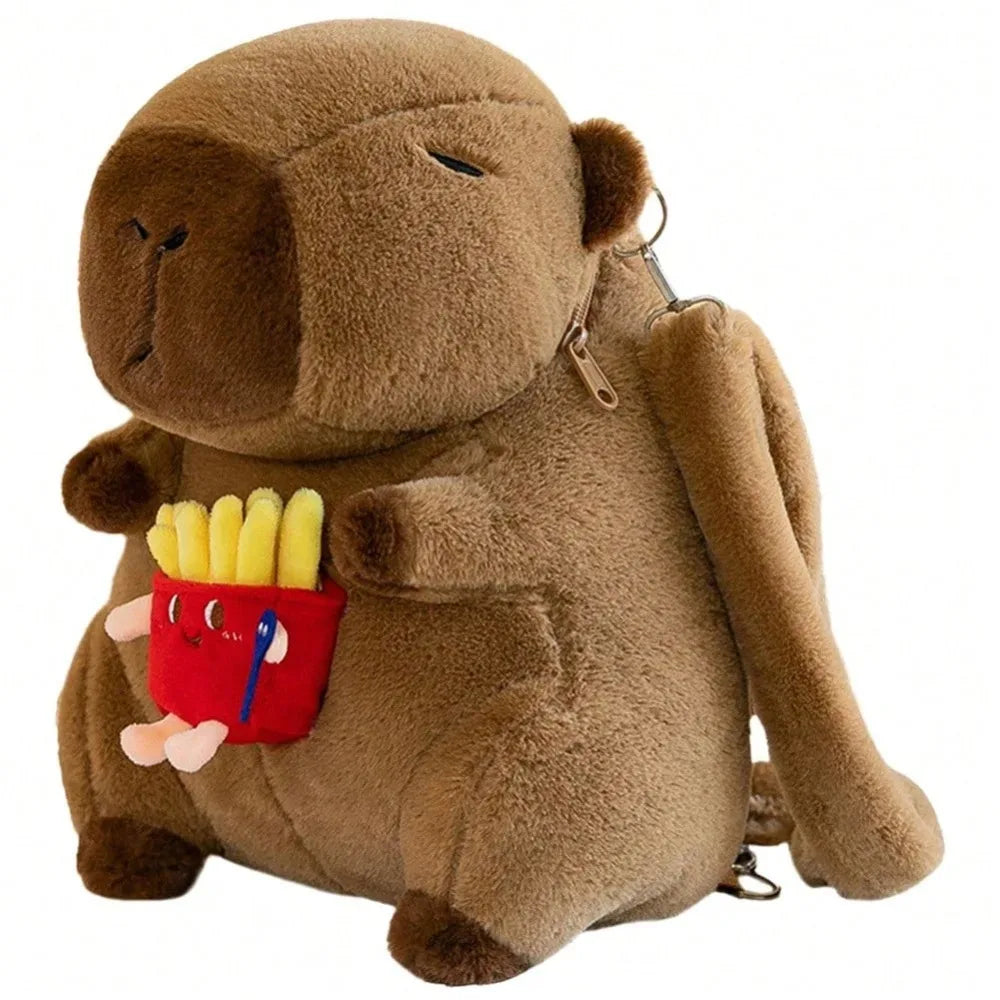 Cute Capybara Plush Backpack – Cartoon Capybara Shoulder Bag for Kids, Soft Fur School Bag Gift