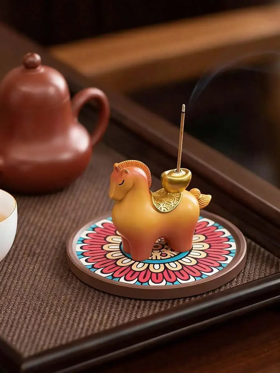 Handcrafted Horse Incense Holder - Traditional Design Aromatherapy Burner, Zen Desk Decor For Meditation, Unique Oriental Gift
