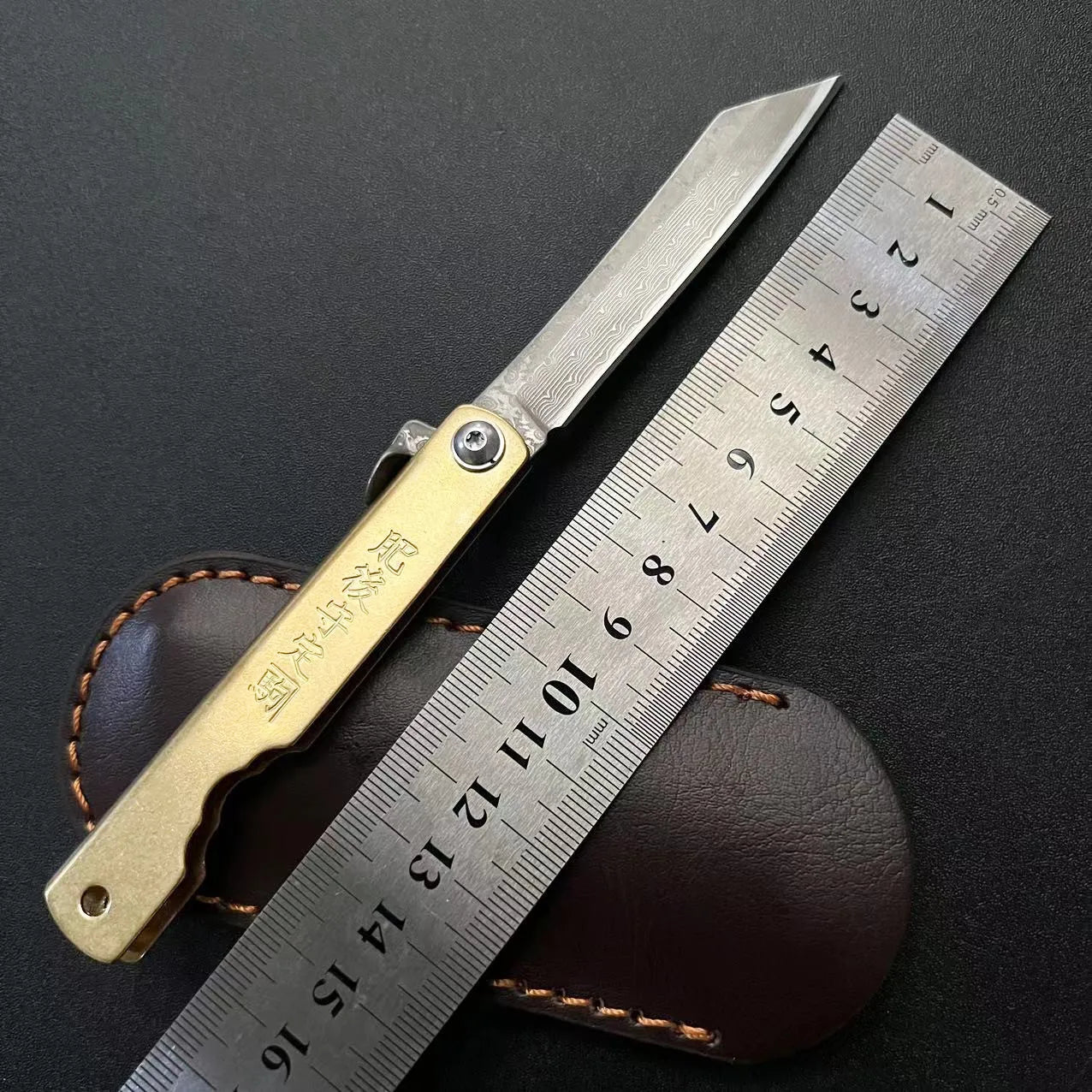 Bronze Handle Folding Knife Damascus Steel Blade A Versatile Cutting Knife for Both Emergency and Daily Use Perfect Gift for Men