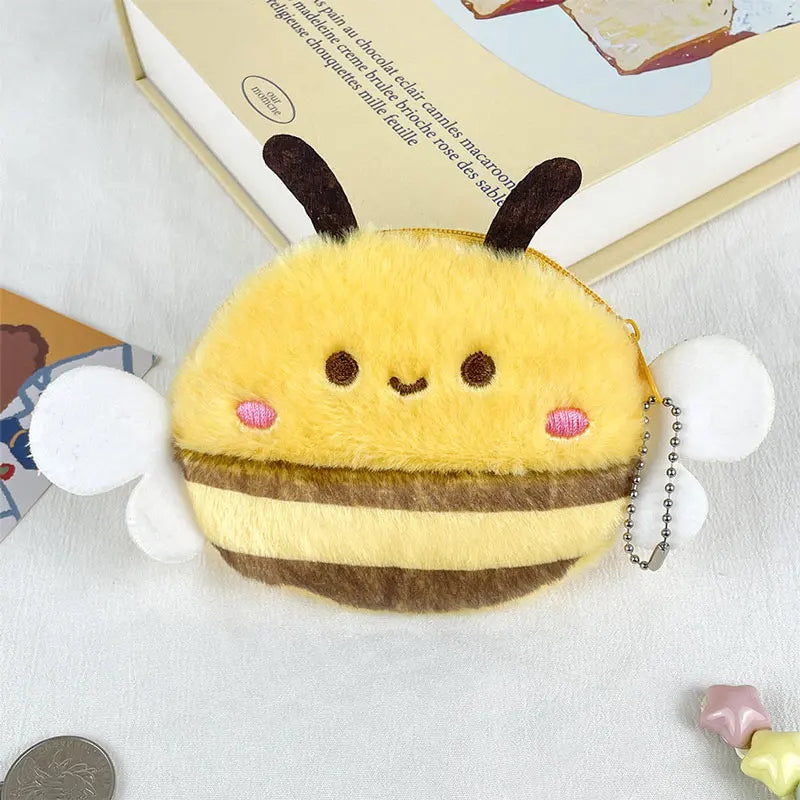 Cute Bee Plush Coin Purses Cartoon Animal Doll Bee Money Bag Pendant Fashion Storage Small Bag Office Storage