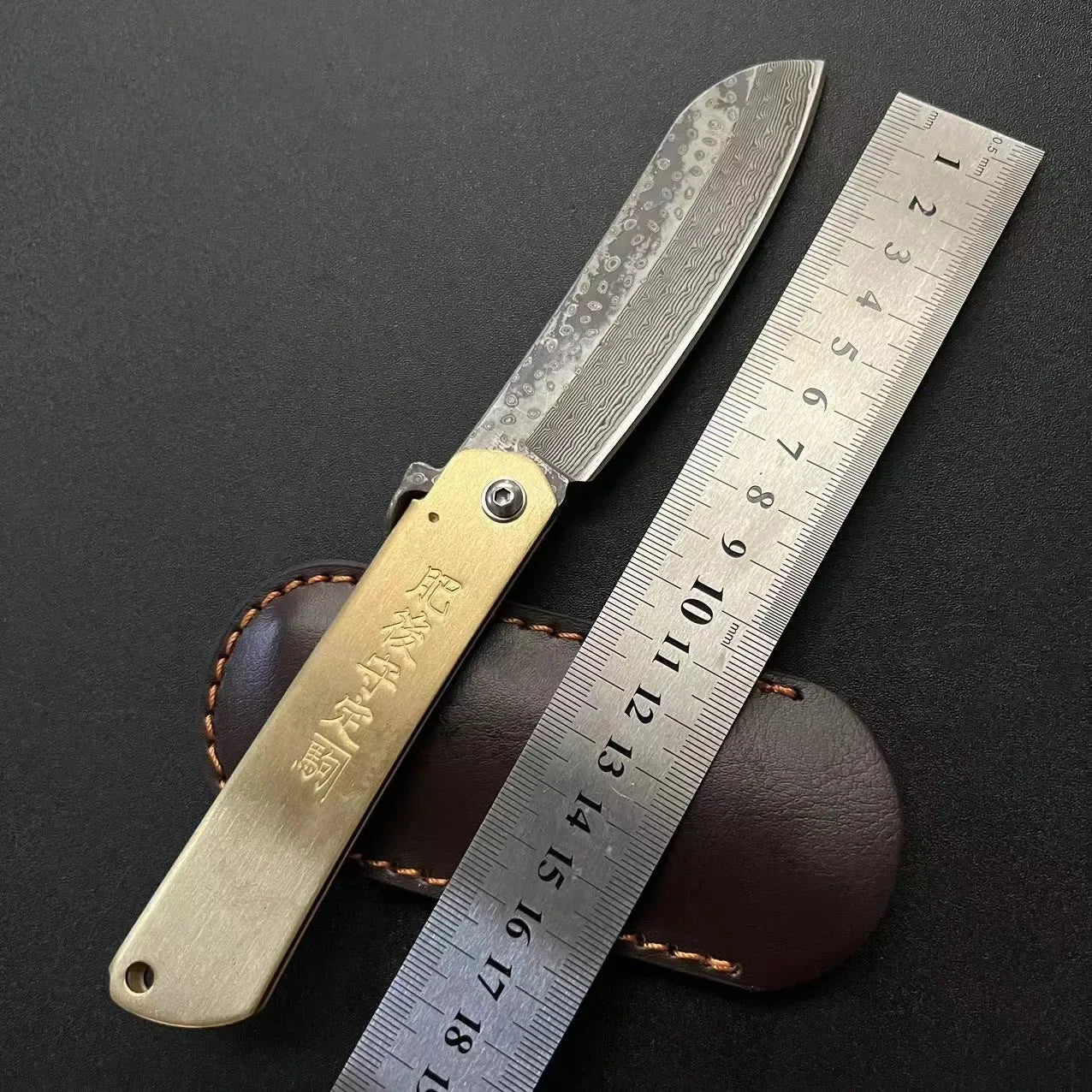 Bronze Handle Folding Knife Damascus Steel Blade A Versatile Cutting Knife for Both Emergency and Daily Use Perfect Gift for Men