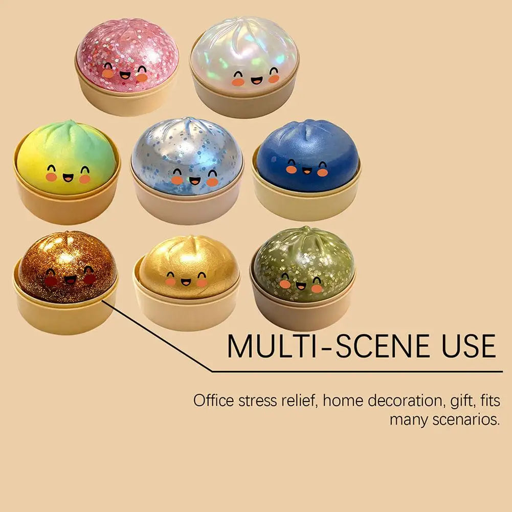 Realistic Giant Dumpling Squeeze Toy with Bamboo Steamer Soft TPR Dough Ball Decompression Fidget Toy Funny Creative Gift