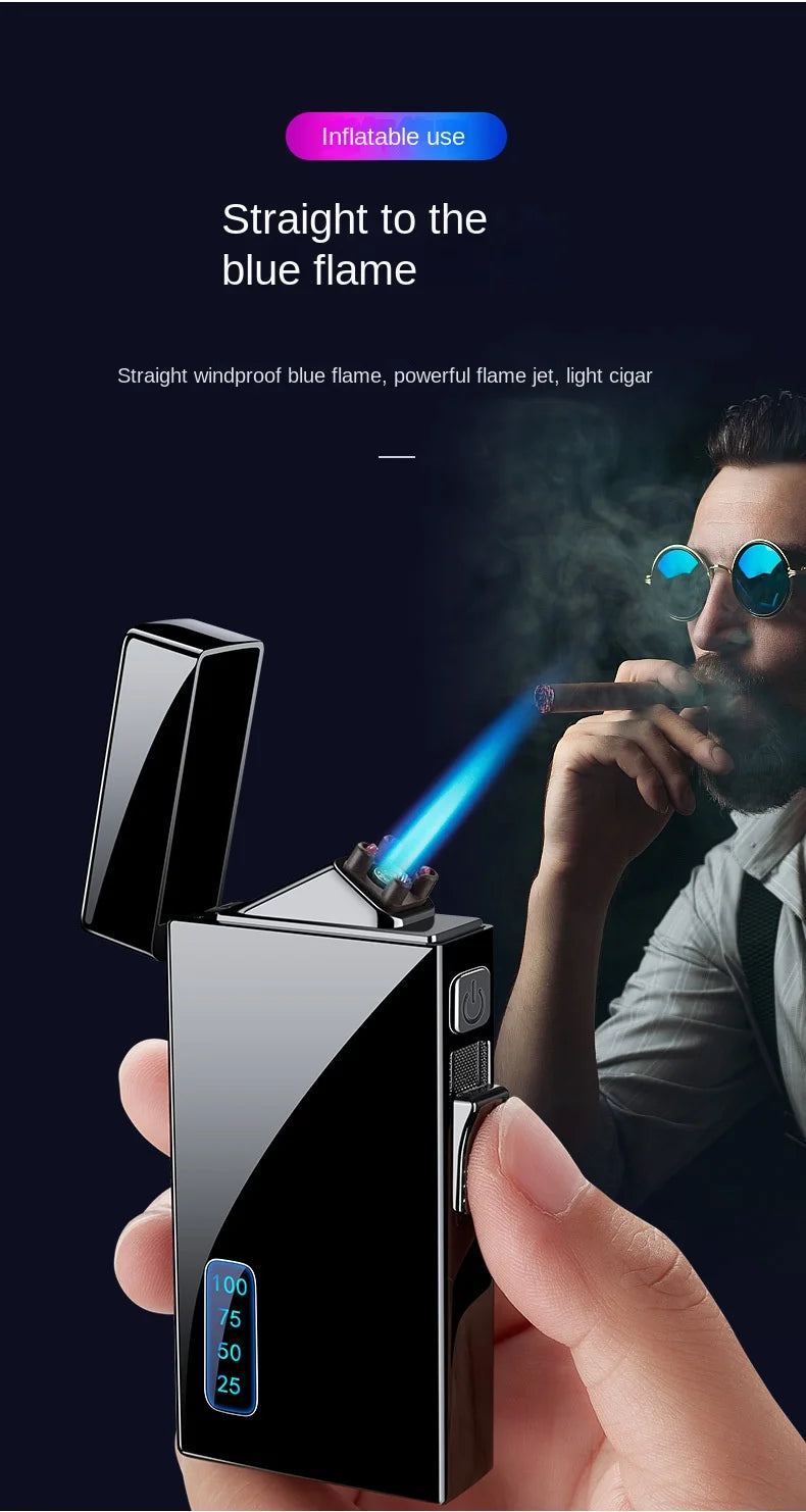 Double Purpose Electric Lighter Butane Gas Torch Lighter Windproof Dual Arc Lighters Smoke Cigarette Gadgets for Men Gifts Box