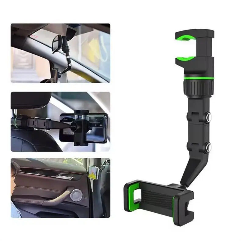 For All Car Rearview Mirror Phone Holder 360° Rotatable and Retractable Car Phone Mount Multifunctional Rear View Mirror Holder