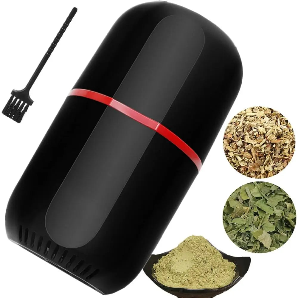 Large Electric Herb Grinder for Spices, Coffee, and Herbs with Cleaning Brush - Black