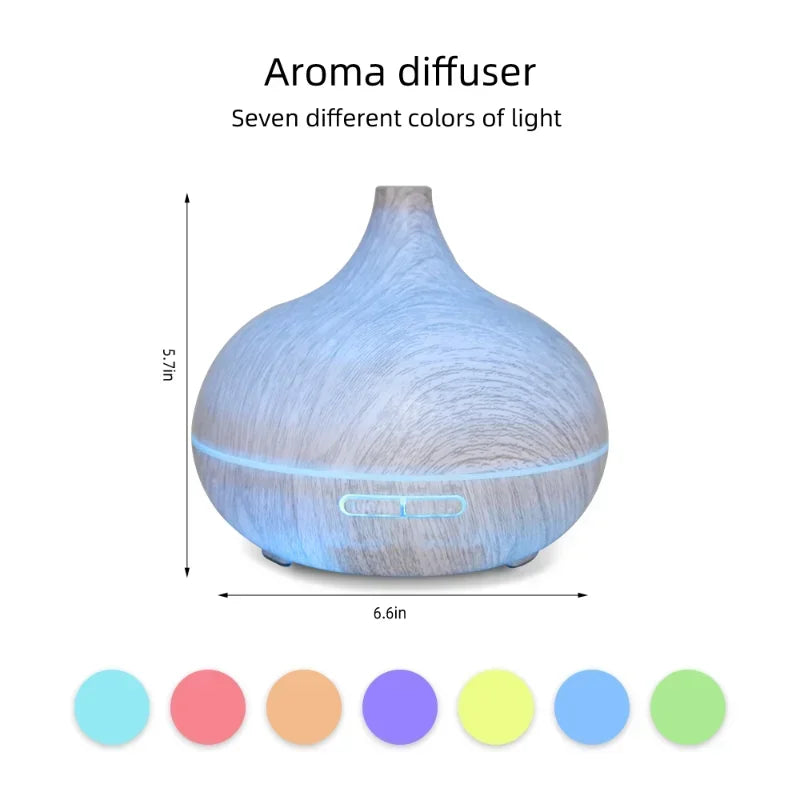 550ml Wood Grain Aromatherapy Diffuser & Humidifier with Remote Control, 6 Essential Oils Included, Ultrasonic Silent Operation